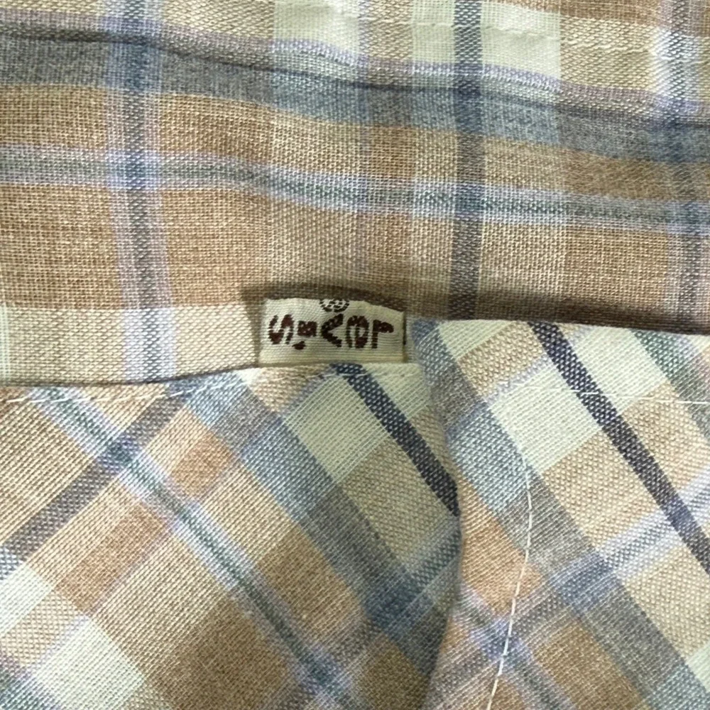 Levi's Western Shirt Mens M Tan Plaid Short Sleeve Pearl Snap Button Up Vintage - Picture 3 of 4